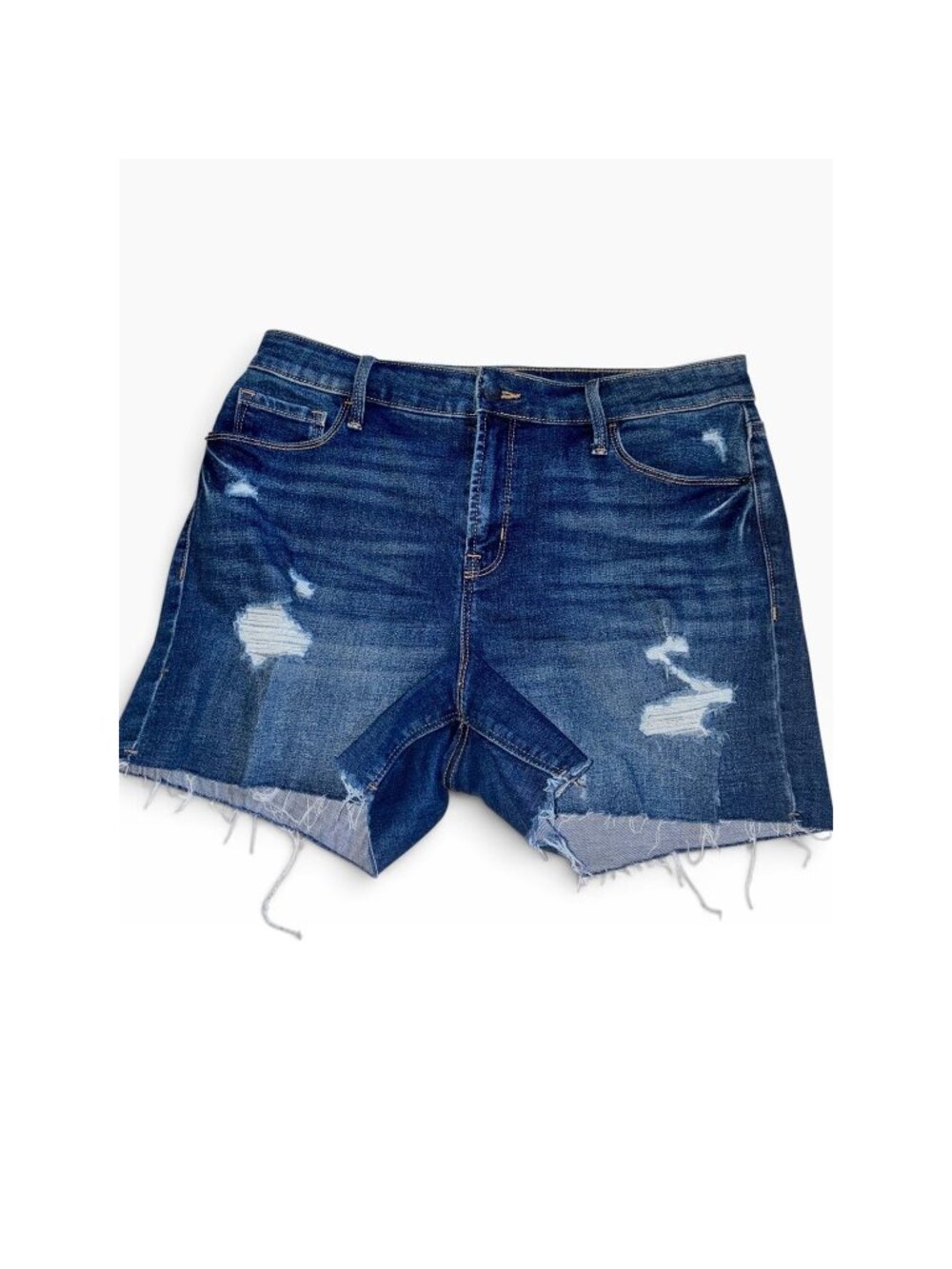 Old Navy Denim Shorts Womens 12 Dark Blue Good Distressed High Rise Georgia